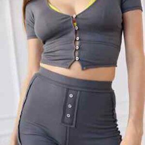 URBAN OUTFITTERS Cozy Lounge Shorts Set in Charcoal | S M